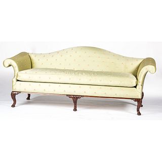 A George II-style Walnut Camelback Sofa