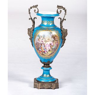 A Monumental Sevres-style Urn in Turquoise with Bronze Mounts
