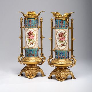 A Pair of Gilt Metal Mounted Vases
