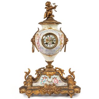 A Sevres-style Urn-form Mantel Clock with Ormolu Mounts