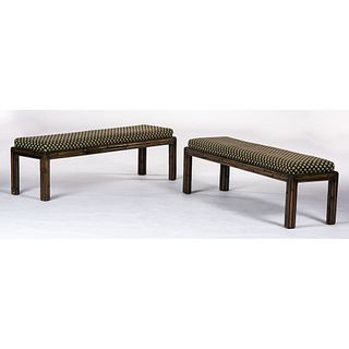 A Pair of McGuire Faux Bamboo Upholstered Benches 