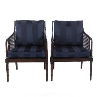 Pair of Hickory Chair Mahogany & Cane Arm Chairs