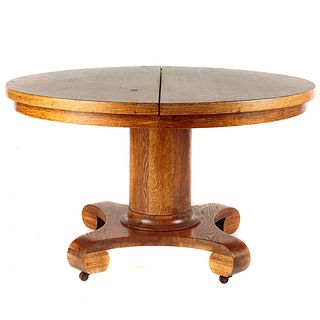 Empire Style Round Oak Pedestal Dining Table