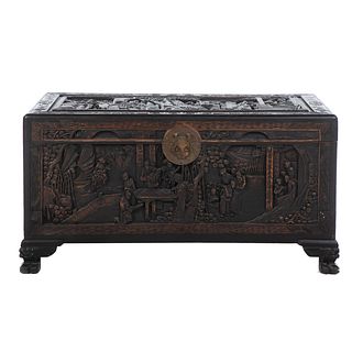 Chinese Export Carved Camphor Wood Trunk