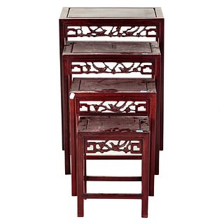 Set of Chinese Carved Hardwood Nesting Tables