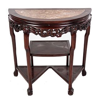 Chinese Carved Hardwood Demilune Console