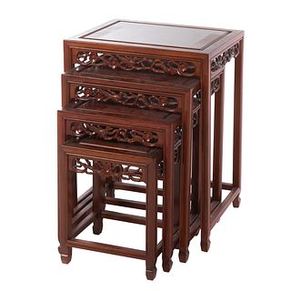 Set of Chinese Carved Hardwood Nesting Tables
