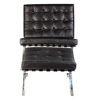 Barcelona Style Leather Chair & Ottoman By Alivar