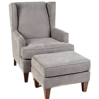 Contemporary Upholstered Wing Chair & Ottoman