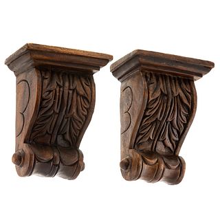 Pair of Victorian Carved Oak Wall Brackets