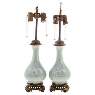 Pair of Continental Pate-Sur-Pate Vase Lamps
