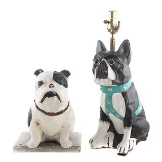 Cast Stone Terrier Lamp & Bulldog Doorstop