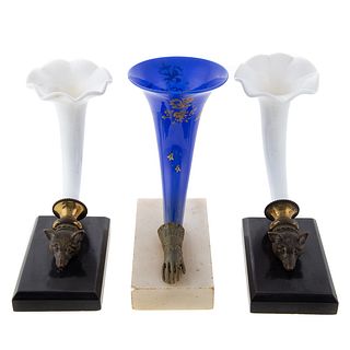 Pair of Continental Glass/Gilt Metal Bud Vases