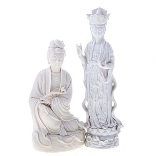 Two Chinese Blanc De Chine Quan yin Figures