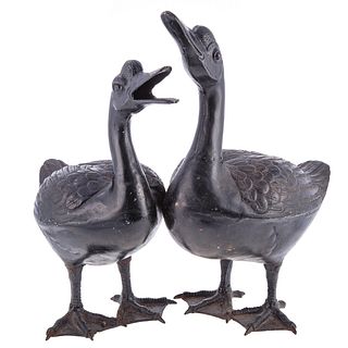 Pair of Painted Cast Iron Peking Ducks