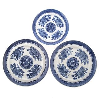 Three Chinese Export Blue Fitzhugh Plates