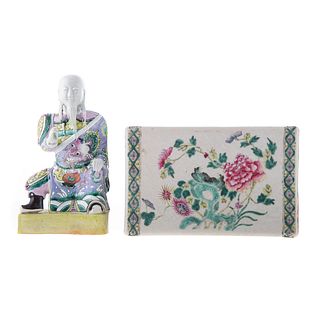 Chinese Export Famille Rose Pillow & Figure