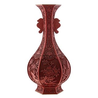 Chinese Cinnabar Lacquer Paneled Vase