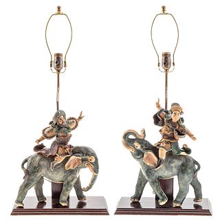 Pair of Chinese Terracotta Roof Tile Lamps