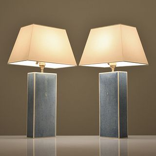 Pair of Shagreen Lamps, Manner of Karl Springer 