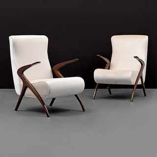 Pair of Armed Lounge Chairs, Manner of Paolo Buffa