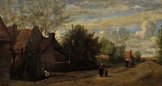 Jean-Baptiste-Camille Corot Painting, Village Scene