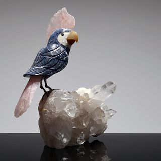 Large Brazilian Crystal & Gemstone Parrot Sculpture
