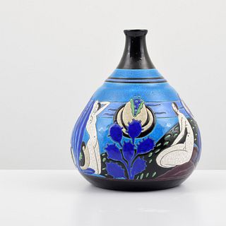 Large Art Deco Longwy "Baigneuses" Vase