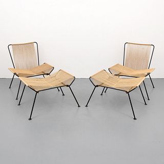 Pair of Lounge Chairs/Ottomans, Manner of Allan Gould