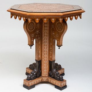 Middle Eastern Bone Inlaid Hardwood Octagonal Table