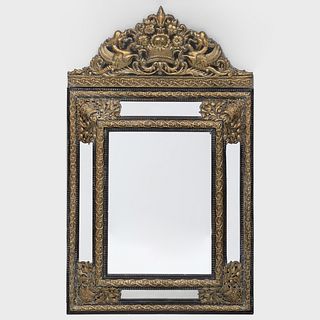 Dutch Baroque Style Brass RepoussÃ© and Ebonized Mirror