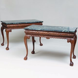 Pair of George III Style Carved Mahogany Consoles, of Recent Manufacture 