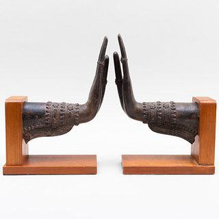 Pair of Thai Bronze Hands Mounted as Bookends