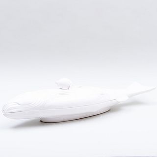 Continental White Glazed Fish Form Tureen and Cover