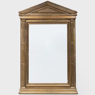 Large English Brass Pedimented Mirror