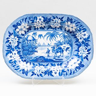 Riley's Semi China Blue and White Transfer Printed Well and Tree Platter with Camel and Pyramids