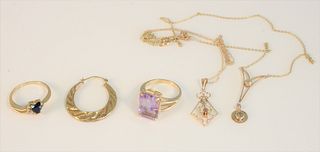 10 Karat Gold Lot
two rings, two chains, earrings, and a stickpin
3.5 grams total weight