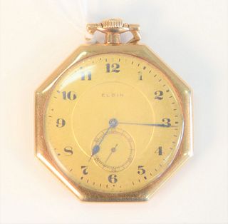 Elgin 14 Karat Gold Open Face Pocket Watch
19 jewel
42.5 millimeter, total weight 53 grams