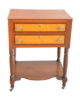 Sheraton Cherry Two Drawer Stand
with tiger maple drawer fronts
height 31 inches, top 17" x 24"