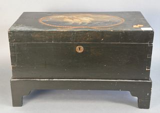 Lift Top Chest
with painted ship on bracket base
height 13 1/2 inches, top 11 1/2" x 22"
Provenance: The Estate of Diana Atwood Johnson