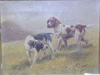 British School (19th Century)
two setters
oil on canvas
signed indistinctly lower right
7 1/2" x 9 1/2"