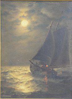 James Gale Tyler (1855 - 1931)
ship in moonlight
oil on board
signed lower left: J.G. Tyler
11 1/2" x 8 1/2"
