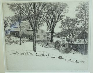 Winfield Scott Clime (American, 1881 - 1958)
"Winter in Connecticut"
etching on paper
signed, titled, and numbered out of 100, in lower margin
image: 