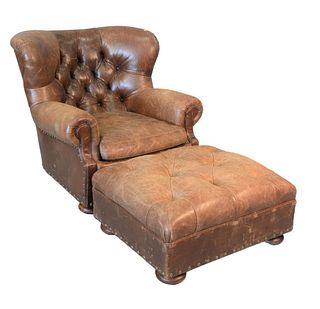 Ralph Lauren Easy Chair and Ottoman
brown leather
height 35 inches, width 38 inches