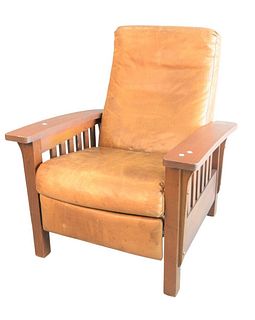 Mission Style Oak Morris Chair 
with leather upholstery
late 20th Century
height 40 inches, width 34 inches
Provenance: Thirty-five year collection of