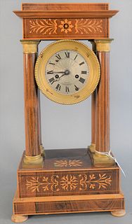 Regency Inlaid Mahogany Mantle Clock
dial marked Courtois Fontainebleau
18 1/4" x 9 1/2" x 6"