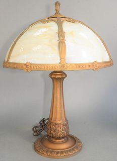 Caramel Slag Glass Table Lamp
having six panels
height 20 inches, diameter 16 inches
Provenance: Thirty-five year collection of Dana Cooley, Old Lyme,