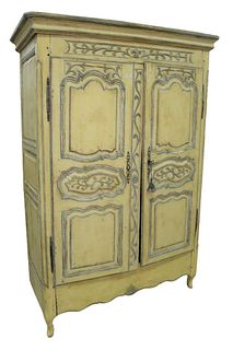 Louis XV Fruitwood Armoire Cabinet18th Century now painted yellow height 85 inches, width 56 inches