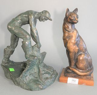 Two Bronze Figures
to include Gordan Chandler figure of man fishing, pulling in a net
along with a Samuel Neulinger bronze cat
both signed on base
fig