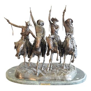 After Frederic Remington (American, 1861 - 1909)
Coming Through the Rye
bronze with brown patina
inscribed on base 'Frederic Remington', stamped '10/1
